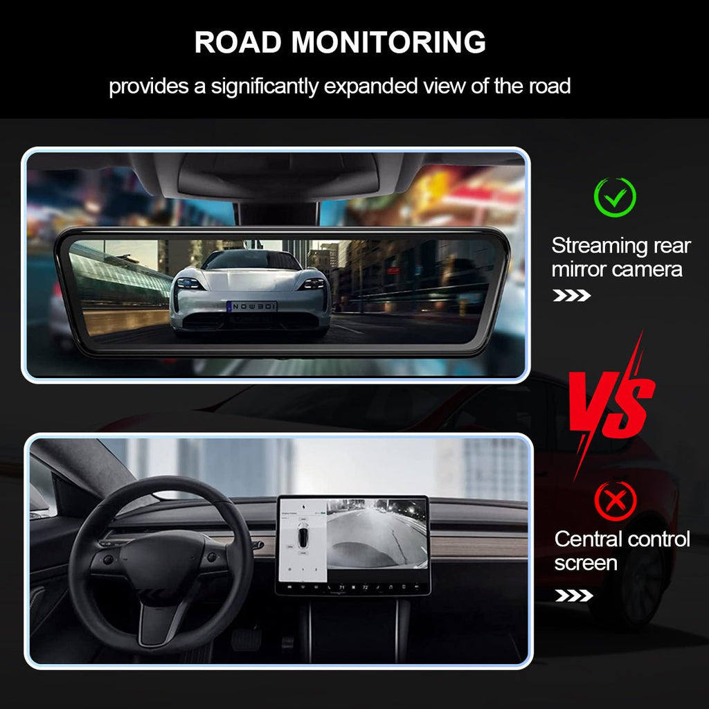 8.9" HD Streaming Rear View Mirror Camera for Tesla Model 3 & Y – 170° Wide Angle